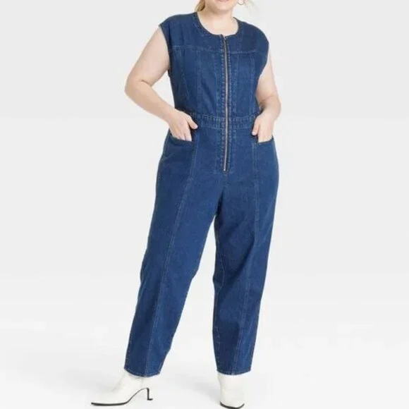 UNIVERSAL THREAD sleeveless tailored denim jumpsuit 16 NWOT - Picture 9 of 9